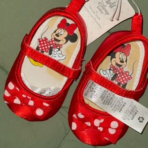 Disney Red Satin Minnie Mouse Infant Shoes Sz 3 NWT